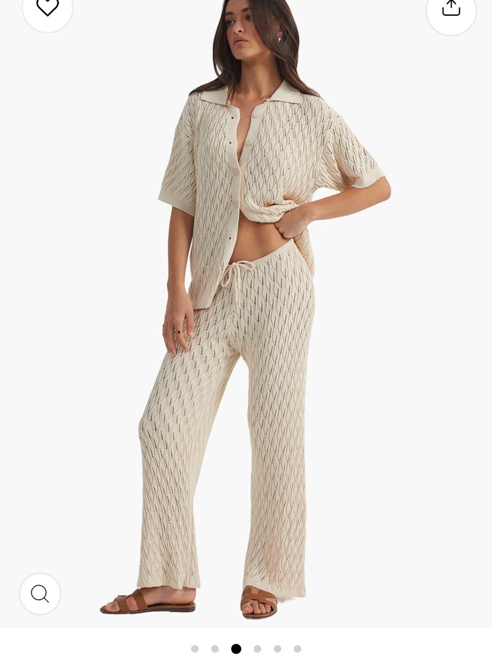 Cream Knit Two-Piece Lounge Set - Button Shirt & Drawstring Pants